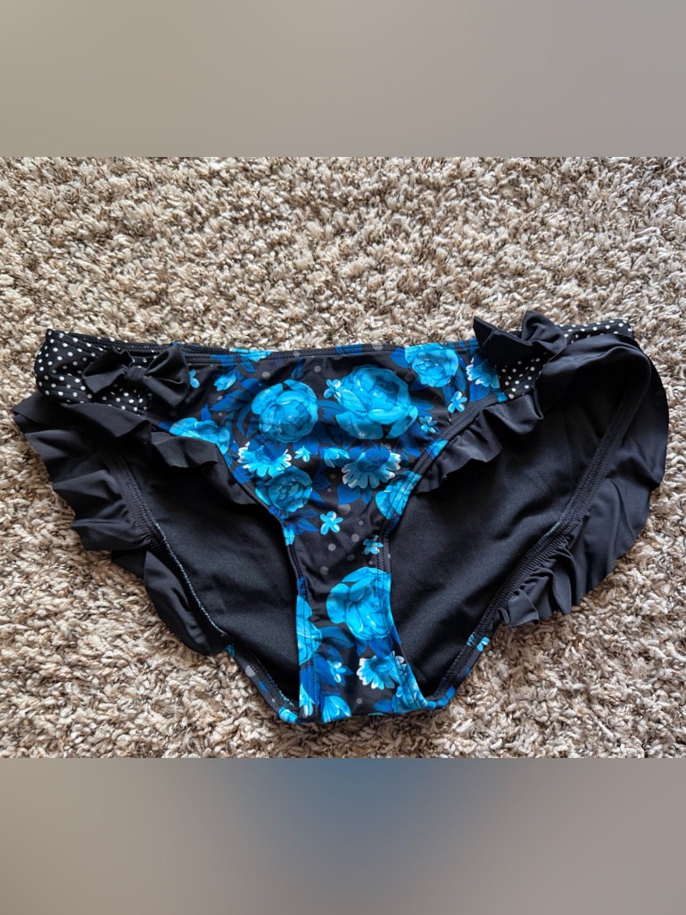 Hot Topic Black Bikini Bottoms with Blue Floral Accents